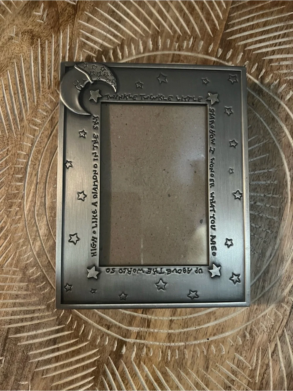 Vintage Twinkle Twinkle Little Star Nursery Picture Frame Pewter Velvet